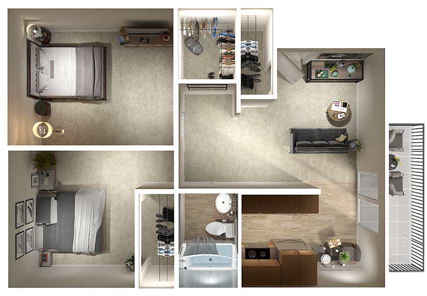 Floor plan for 2 beds, 1 bath, 800 sqft
